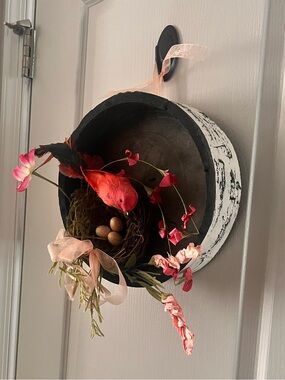 Decorative Hanging Bird Nest Accent in Pink and Black
